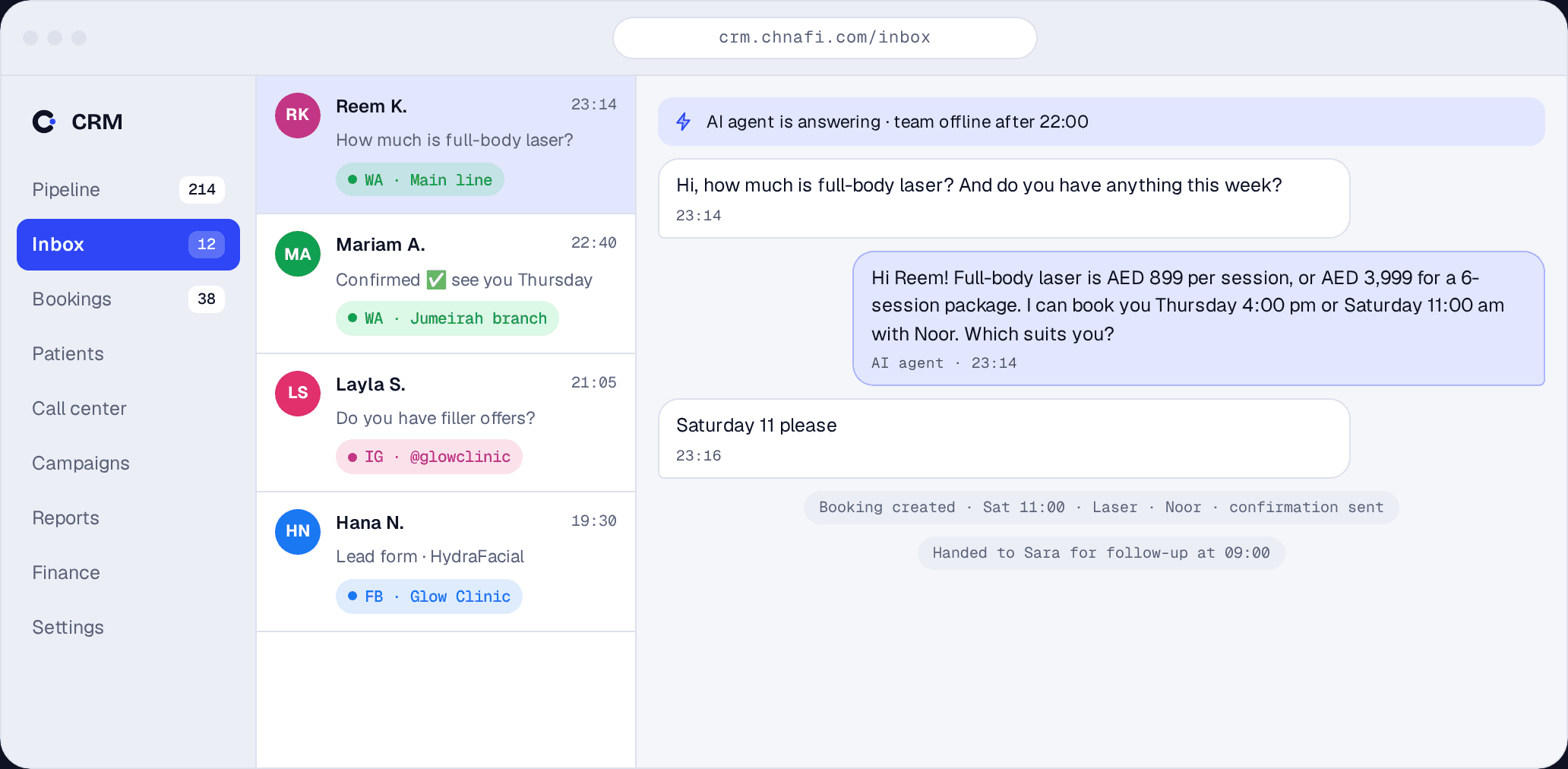 Chnafi CRM — Posteingang & KI-Agent